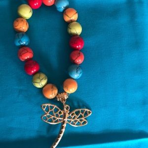 Marble bracelet with dragonfly charm multicolored.